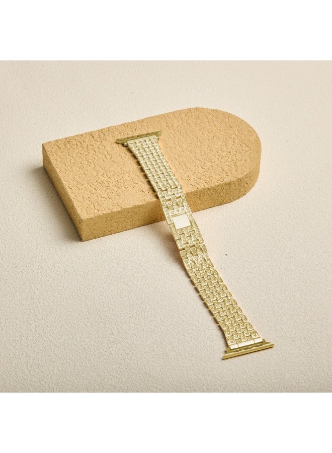 سوار فاخر لساعة آبل مزين بحجر الزركون، حزام من الفولاذ المقاوم للصدأ قابل للتعديل، متوافق مع مقاسات 42 مم و44 مم و45 مم و49 مم (السلسلة 1–9، SE، ألترا وألترا 2) — ذهبي - Image 2